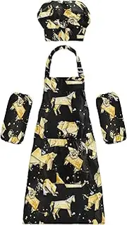 AIXIWAWA Kids Apron Chef Hat Set, Child Kitchen Bib Aprons Adjustable for Cooking Baking Painting (Paper Animals)