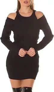 [Koucla] Plain Knitted Long Sleeve Mini Dress with Bolero Under/Over Effect