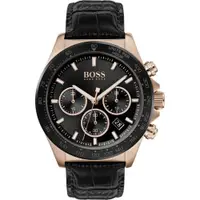 在飛比找蝦皮購物優惠-BOSS 伯斯男女通用錶 44mm 玫瑰金圓形精鋼錶殼 黑色