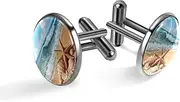[Diusye] Men's Cufflinks, Beach Starfish Conch Shells Cuff Links for Men, Classic Cufflinks Black for Suit Shirt Wedding Business Birthday Jewelry Gift