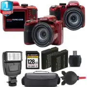 Kodak PIXPRO AZ425 Digital Camera (Red) + Extra Battery + Flash+ 1 Yr Warranty