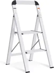 KINGRACK 2 Step Ladder with Handrail, Aluminium Folding Step Stool Portable, ...