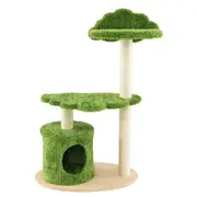 Costway 3-Tier Cat Tower 97cm Sisal Scratching Post Tree Condo Kitten Play Climbing Castle Cat House Green