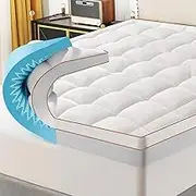 WhatsBedding Memory Foam Mattress Topper, Soft Egg Crate Mattress Topper with Breathable Cover for Back Pain Relief, CertiPUR-US Certified (White+Bule, Twin)