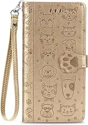 [YBROY] Case for Samsung Galaxy M34 5G, Magnetic Flip Leather Premium Wallet Phone Case, with Card Slot and Folding Stand, Case Cover for Samsung Galaxy M34 5G.(Gold)