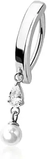[Pierced Owl] 14GA 316L Stainless Steel Dangling CZ Crystal Teardrop with Faux Pearl Hinged Curved Bar Clicker Belly Button Ring