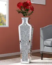P&P Large Crushed Diamond Mirrored Flower Vase Bling Crystal Glass Vase Wedding Deco