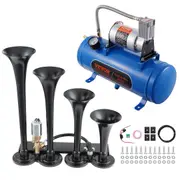 Train Horns Kit, 4 Trumpet Air Horn Kit, 150dB Train Horns for Pickup Trucks, 12V 120 psi Air Compressor 1.6 Gal/6 L Tank with Gauge for Any 12V Vehicle Car Truck Train Van
