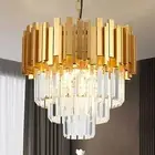 15.75" Gold Crystal Pendant Light Fixtures,5-Light Luxury Crystal Pendant Lig...