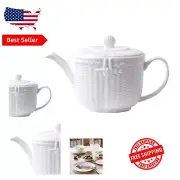 Charming White Bone China Teapot: 40.4 oz with Removable Lid & Clamshell Finial