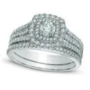 Previously Owned - 1.0 CT. T.W. Natural Diamond Double Frame Bridal Engagement Ring Set in Solid 14K White Gold (I/I2)