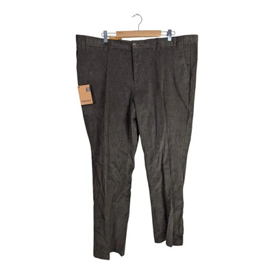 Men's New Farah Dark Olive Brown Corduroy Straight Leg Trousers W46 L31