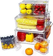 Feshory 10 Pack Clear Stackable Fridge Organiser Bins with Lids, Large Size Plastic Food Storage Containers for Fruit & Vegetable Storage, Kitchen Storage & Organisation