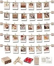 Hanging Photo Display Polaroid Wall Hanging Picture with Adjustable Length String 32 FT Rope and 30 Clips for Teen Dorm Room Collage Decor, Self Adhesive Tape Included, 10 PCS Square Shape