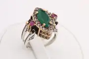 Turkish Reversible Emerald Ruby Jade Topaz 925 Sterling Silver Ring All Sizes