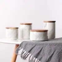在飛比找Yahoo!奇摩拍賣優惠-現貨 北歐大理石紋密封罐帶蓋陶瓷儲物罐子收納盒咖啡花茶糖果罐