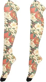 [FRODOTGV] Tropical FLOWER and whites Over-Knee Stockings for Women Lightweight Extra Long Knee Boot Stockings for Ladies Tall Thigh High Socks, Tropical Flower and Whites