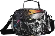 Pirate Skull Portrait Insulated Lunch Box for Women Men - Ideal for Work, Picnics - Includes Adjustable Shoulder Strap
