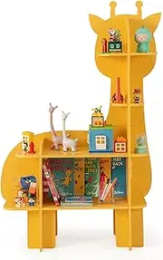 HONEY JOY Bookcase for Kids, 4-Tier Toy Storage Organizer with Open Storage Shelves, Anti-Toppling System, Lovely Toddler Wooden Bookshelf for Play Room, Nursery, Kindergarten (Giraffe)