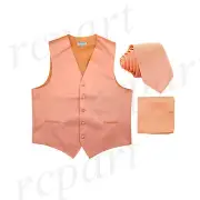 New Men's Vesuvio Napoli Tuxedo Vest Necktie Hankie set prom party formal Peach