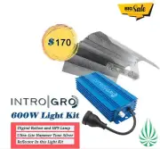 Hydroponics Intro Gro 600W Light Kit Digital Ballast | HPS Lamp | Reflector