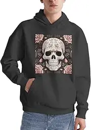 [ALLiYa] Sugar Skull Skeleton Men'S Pullover Hoodie Adult Comfortable Long Sleeve Casual With Pocket For Daily Wear