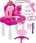 Kids Makeup Table with Mirror and Chair, Princess Play Set, Kids Makeup Vanity