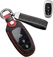 ontto Leather Car Key fob Cover fit for Hyundai Tucson NX4 Ioniq 5 Nexo Solaris Santa Fe TM Sonata DN8 2020-2022 Keychain Keyring Accessories Smart Key Shell Key Holder Protector Black