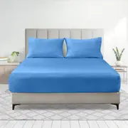LINENOVA 2000TC Fitted Sheet Pillowcases Set(Queen,Ocean)