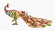 Decorative Peacock Trinket Box by Ciel. Hand Painted Enamel & Swarovski Crystals