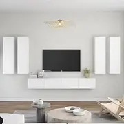 6-Piece Wall-Mounted TV Cabinet Set, White Engineered Wood Entertainment Unit, Spacious Media Storage for Living Room