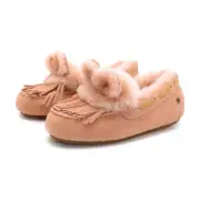 Womens Ladies Rabbit UGG Moccasins Slippers Sheepskin Wool Casual Slip On Shoes