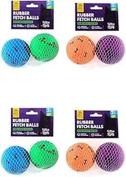 Pet Basic 4PK Dog Rubber Fetch Balls Safe Play Time Fun Bright Colours 5.7cm