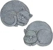 Bits and Pieces - Set of 2 Sleeping Cat Stepping Stones 2 pc - Garden D?cor for Lawn Patio or Yard - Durable Polyresin Garden Stones
