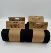 New - Lot of 4 - Black Burlap Ribbon Rolls, 5.5" x 15' Each - Hobby Lobby