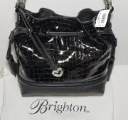 BRIGHTON CHER CHRISTA BLACK PATENT LEATHER TASSELS CROSSBODY BUCKET BAG MINT NWT