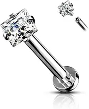 [Stachelkleid] Labret Square Cubic Zirconia Internal Thread Piercing Ear Stud Helix Tragus Surgical Steel 316L