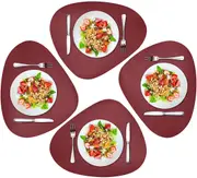 Cozy Life Modern Placemats Set of 4/6/8, Round Leather Placemats for Kitchen Dining Table, Heat Resist Easy to Clean Oval placemats(Red)