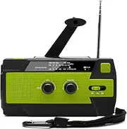 Emergency Solar Weather Radio, with AM FM NOAA, 3 LED Flashlights, Motion Sensor, Reading Lamp, SOS Alarm, 4000mAH Rechargeable Battery USB Charger, Hand Crank