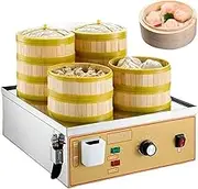 Steamed Bun Machine, Commercial Electric Food Steamer with Anti-Dry Alarm, with 30-110℃ Temperature Control, Bread Buns Steaming Steamer, Anti-Dry Burn Protection, for Home Store Buffet 4 Holes