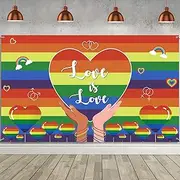 Pride Backdrop Pride Month Backdrop, Hold Your Heart in Your Hand - Love is Love LGBT Rainbow Lesbian Gay Bisexual Transgender Party Background Banner for Parade Decorations Photo Booth Props