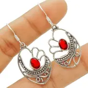 Natural Fire Garnet 925 Solid Sterling Silver Earrings @B1-7