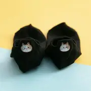 Cat Embroidered Socks Black - One Size