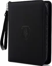 Fabmaker 4 Pocket Card Binder for 320 Cards, Premium Zip Trading Card Binder, Portable PU Card Collection Binder, Collector Card Album, Card Folder for MTG, TCG, Sports Cards, Game Cards (Black)
