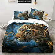 a3356 Bed Sheets Animal Print Cheeta Pattern Bedding Set Quilt Cover Bed Cover with Pillowcase Boys Adult Home3-Piece Bedding Set (1 Duvet Cover + 2