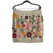 Anthropologie Maeve Ayaka Floral Lace Embroidered Pencil Mini Skirt Size 12