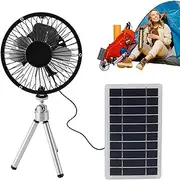 Solar Powered Camping Fan, Foldable 10w Cooling Fan, Travel Fan, Double Usb and Solar Charging, Portable, Black, for Travel, Picnics, Fishing or Camping Outdoors Use