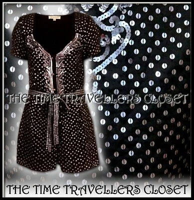 BNWT Kate Moss TopShop Rare Black and Silver Sequin Belted Playsuit UK 8 36 4