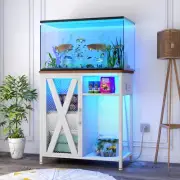 20-29 Gallon Fish Tank Stand w/Power Strip & LED Light Heavy Duty Aquarium Stand