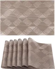 Placemats, Set of 6 Heat Resistant Place Mats, Stain-Proof Non-Slip Wipeable PVC (Gold Diamond)